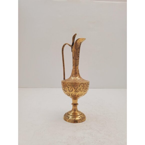 Indian Brass Ewer Vase... Long Tall Ornament... Serpent Handle... Ornate - Picture 3 of 10